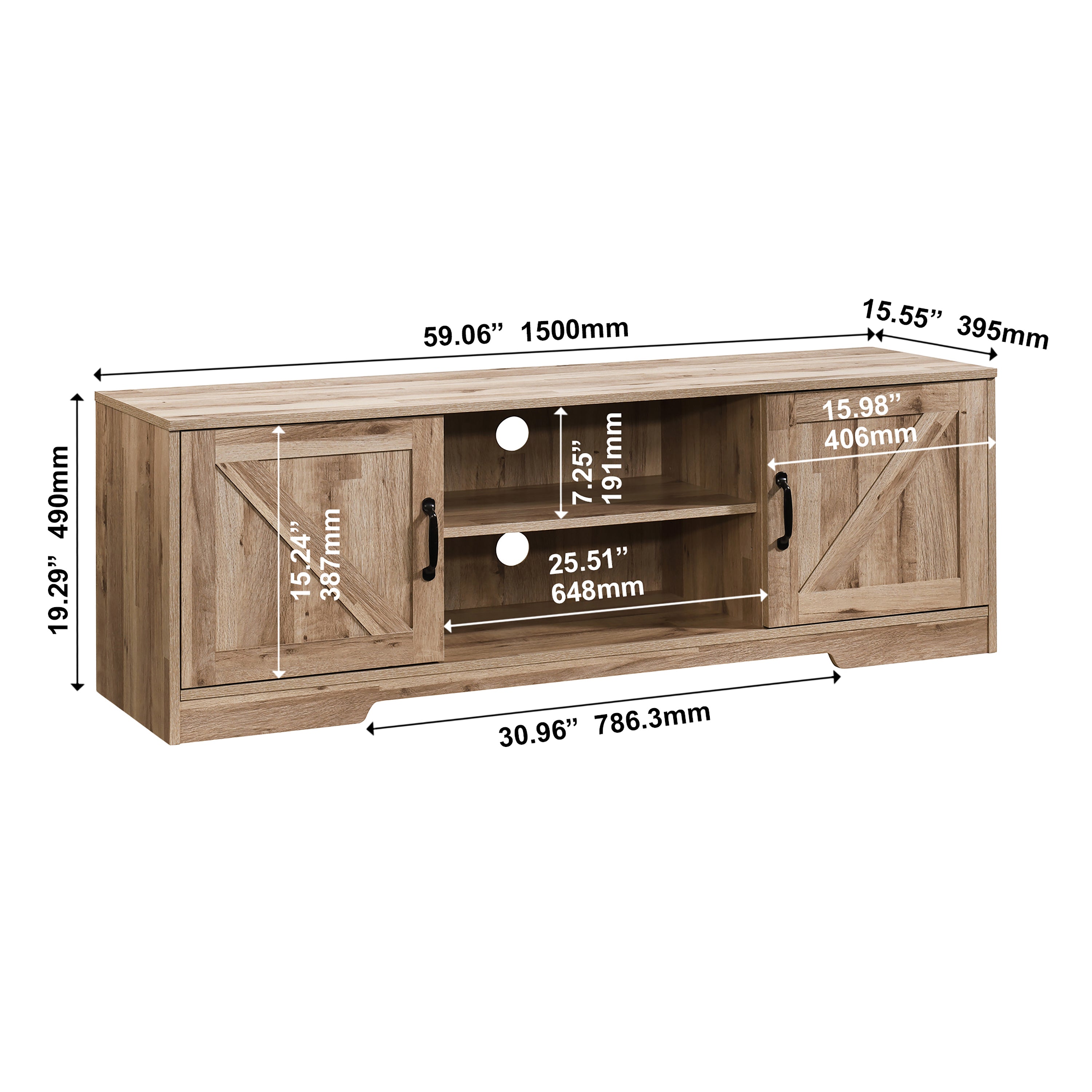 59 Inch Wood TV Stand with 2 Storage Cabinets Fits TV's up to 65 Inch