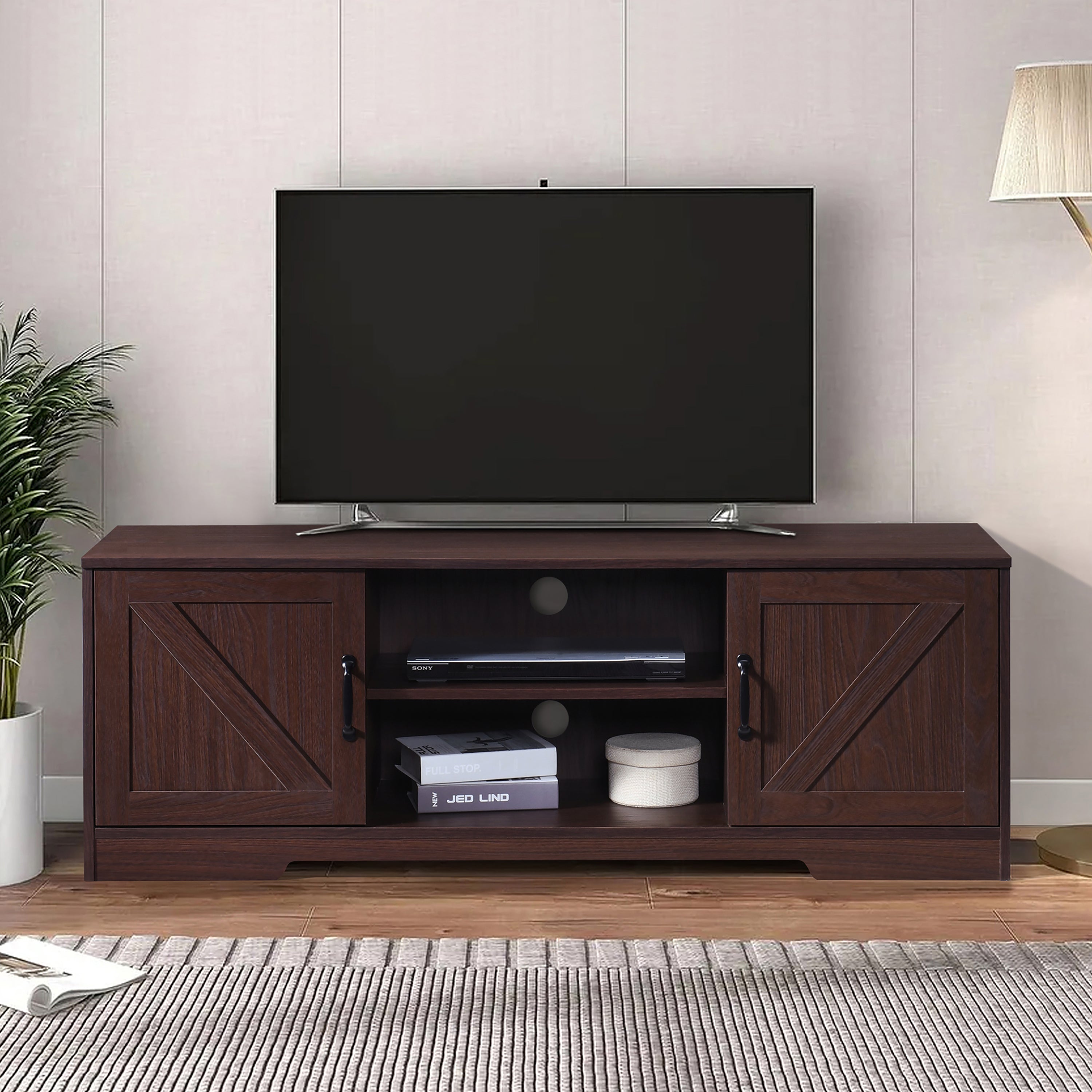 59 Inch Wood TV Stand with 2 Storage Cabinets Fits TV's up to 65 Inch