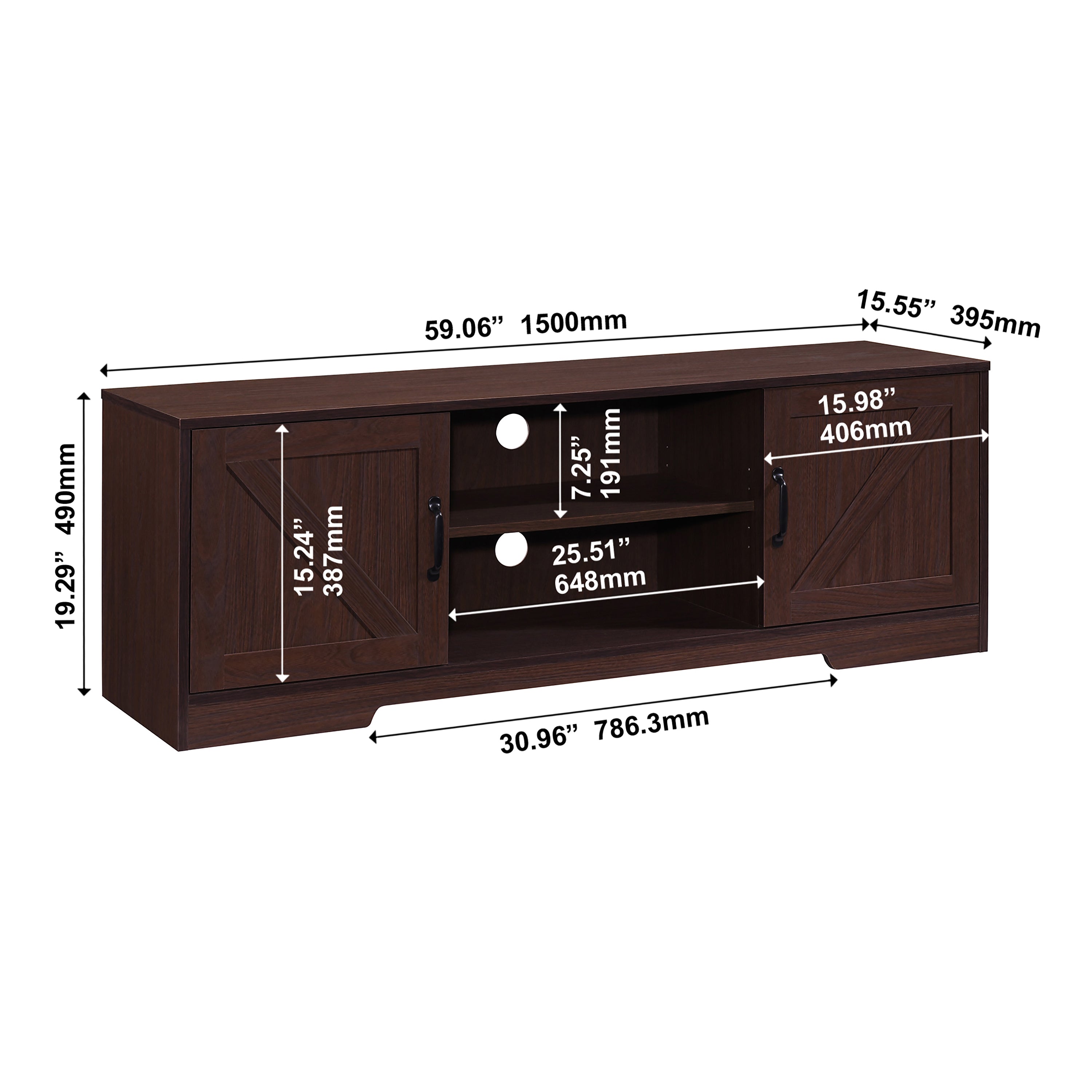 59 Inch Wood TV Stand with 2 Storage Cabinets Fits TV's up to 65 Inch