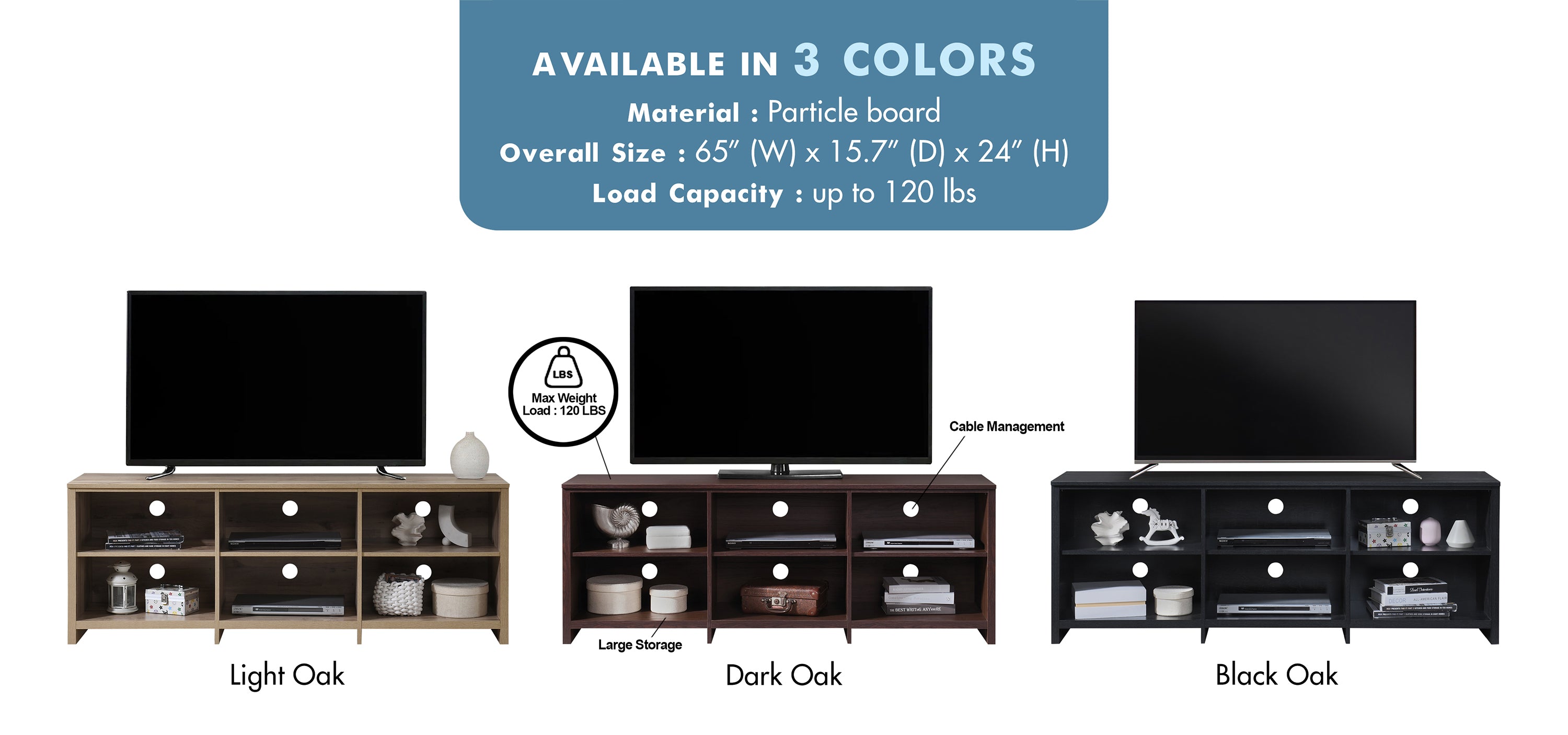 65 in.TV Stand with 6 Storage Shelves Fits TV's up to 70 in.