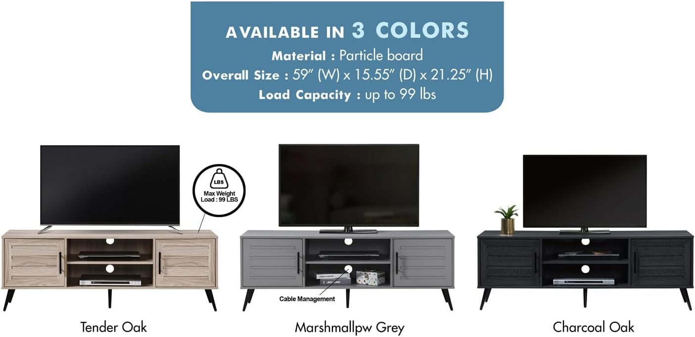 59 in. TV Stand with 2 Storage Cabinets Fits TV's up to 65 in.