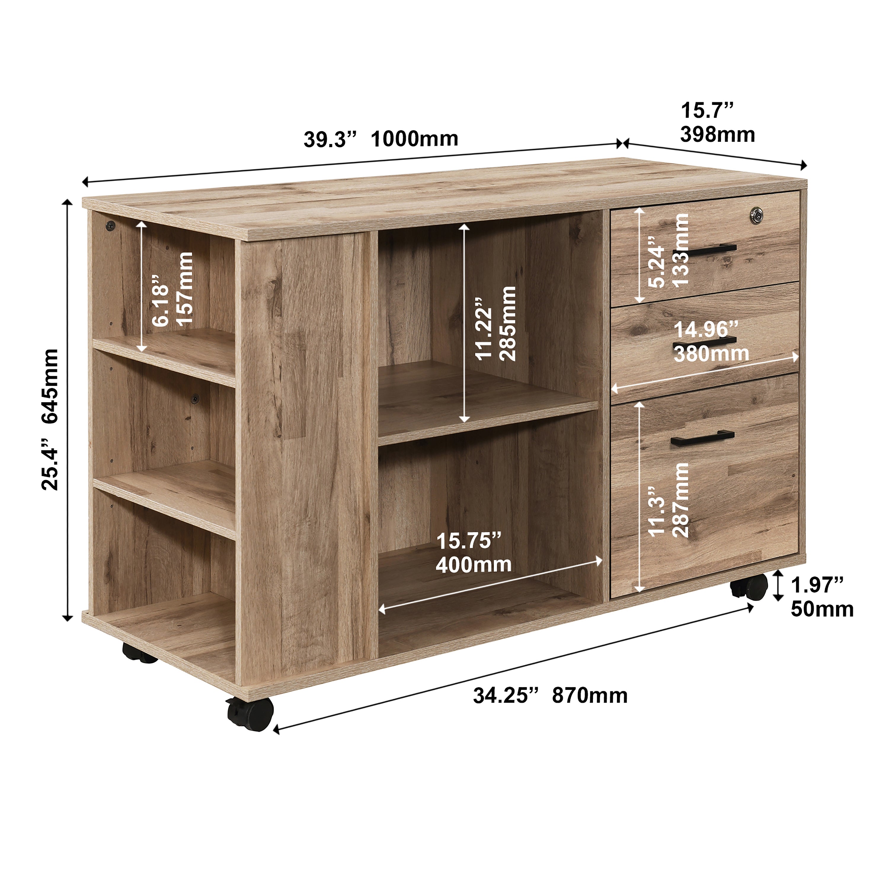 3-Drawer 39.37 in. W Lateral File Cabinet