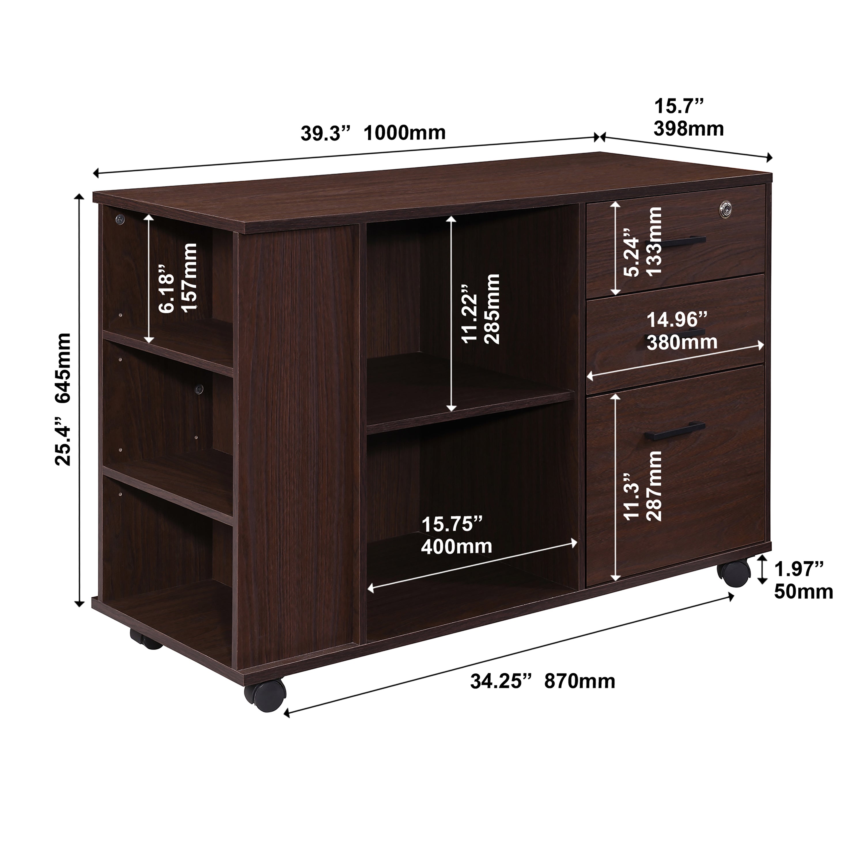 3-Drawer 39.37 in. W Lateral File Cabinet