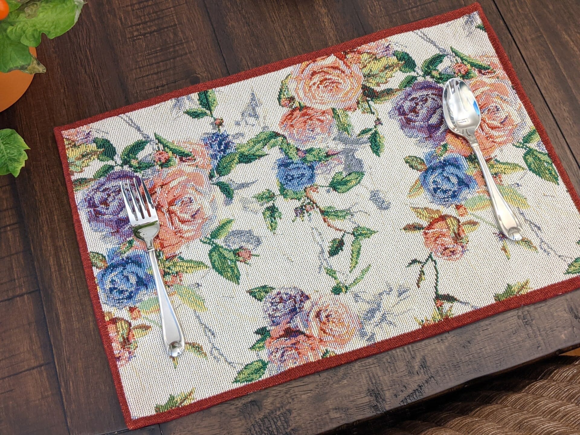 DaDa Bedding Set of 4-Pieces Vintage Romantic Roses Lovely Pink Floral Tapestry Placemats 13” x 19” (879)