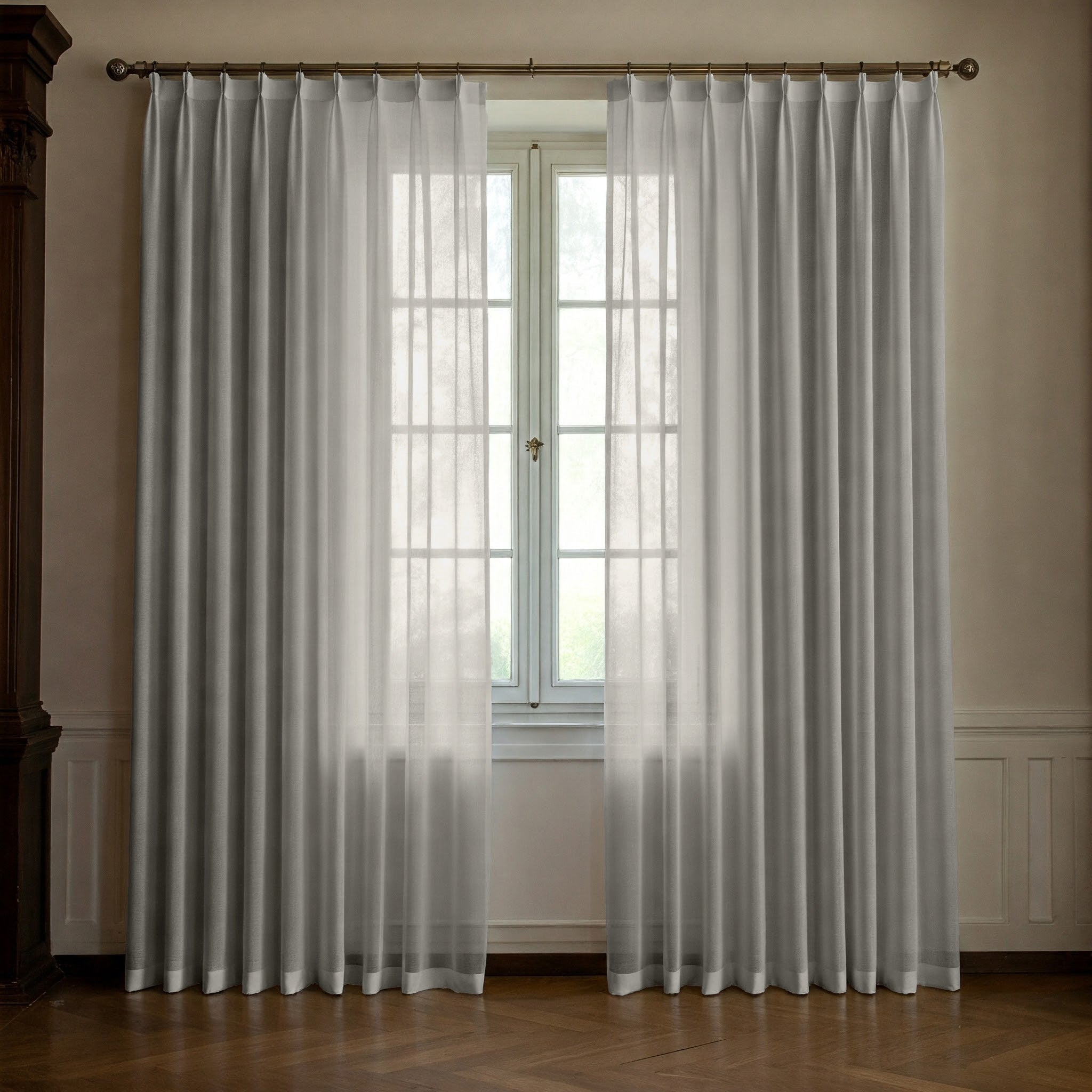 Pale Grey Linen Sheer Curtains - Triple Pinch Pleat - Made to Measure-1