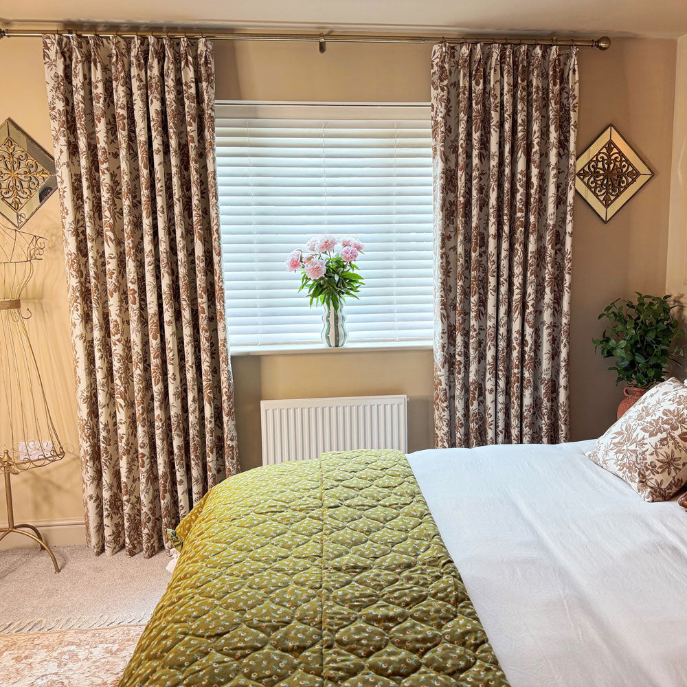 Pamela Heavy-weight Brown Leaf Floral Curtains