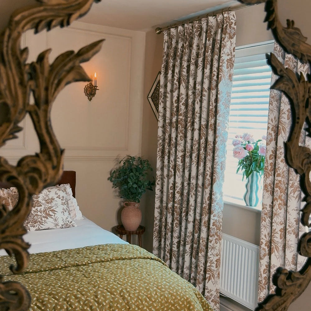 Pamela Heavy-weight Brown Leaf Floral Curtains