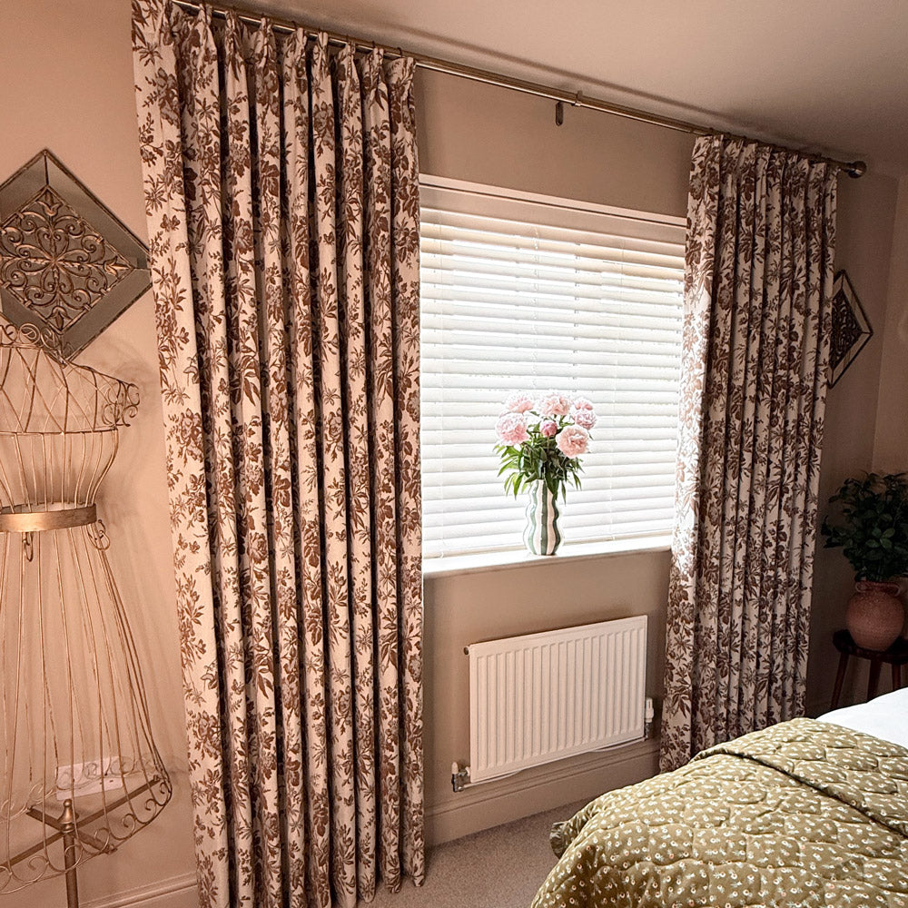 Pamela Heavy-weight Brown Leaf Floral Curtains