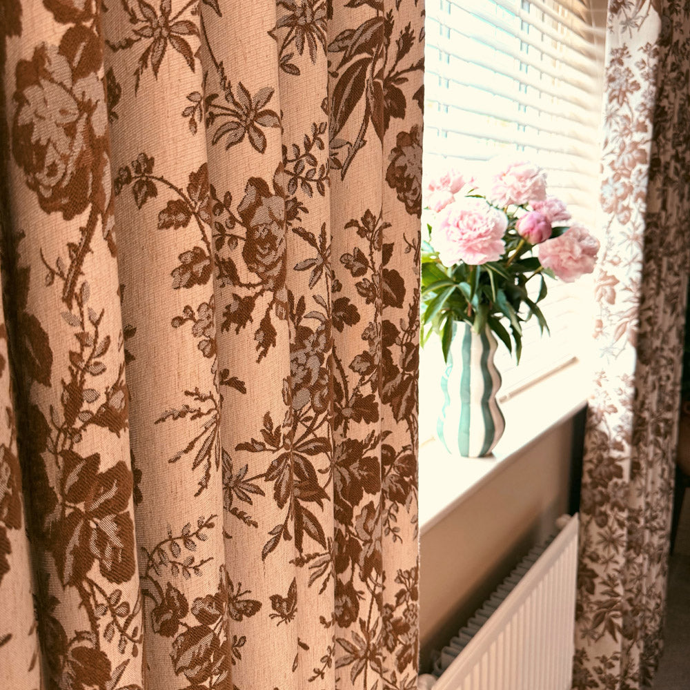 Pamela Heavy-weight Brown Leaf Floral Curtains