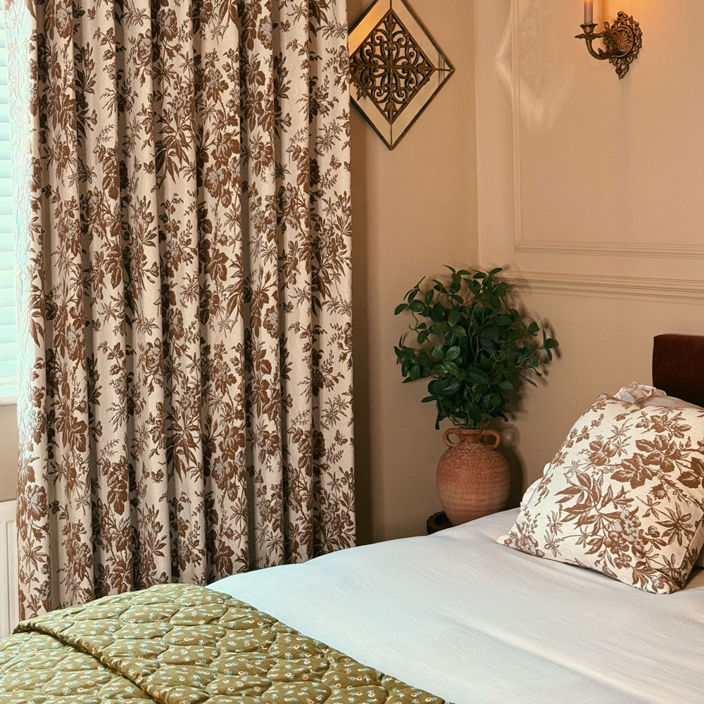 Pamela Heavy-weight Brown Leaf Floral Curtains