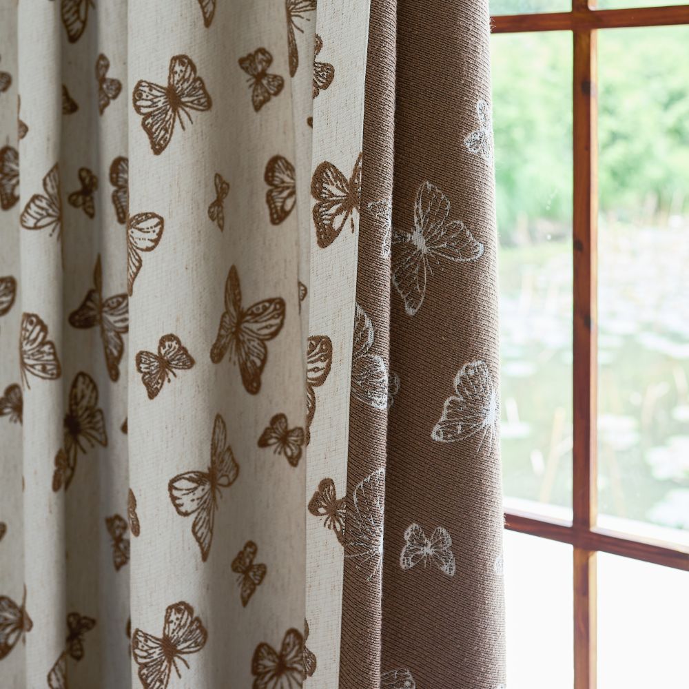 Papillon Brown Butterfly Patterned Jacquard Curtains