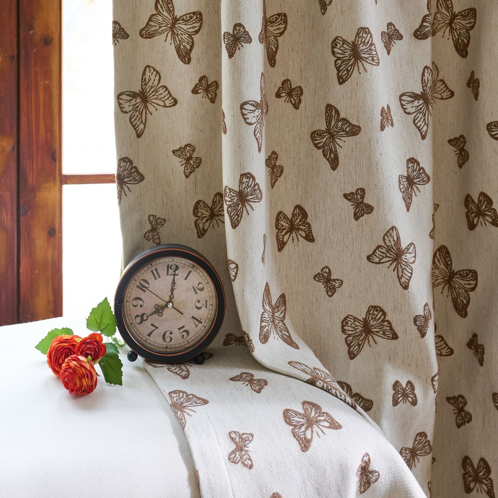 Papillon Brown Butterfly Patterned Jacquard Curtains
