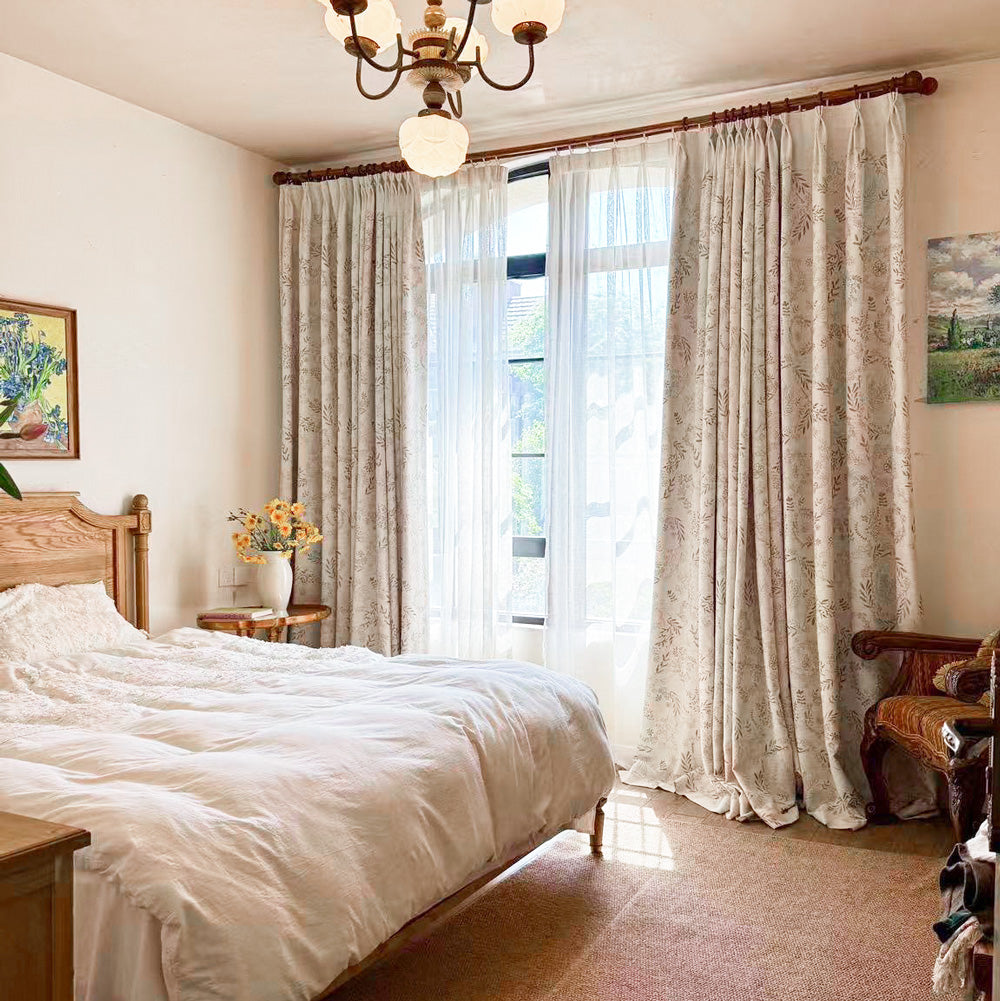 Peggy Subtle Leaf Linen Embroidered Curtains