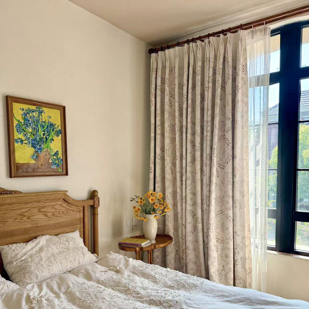 Peggy Subtle Leaf Linen Embroidered Curtains