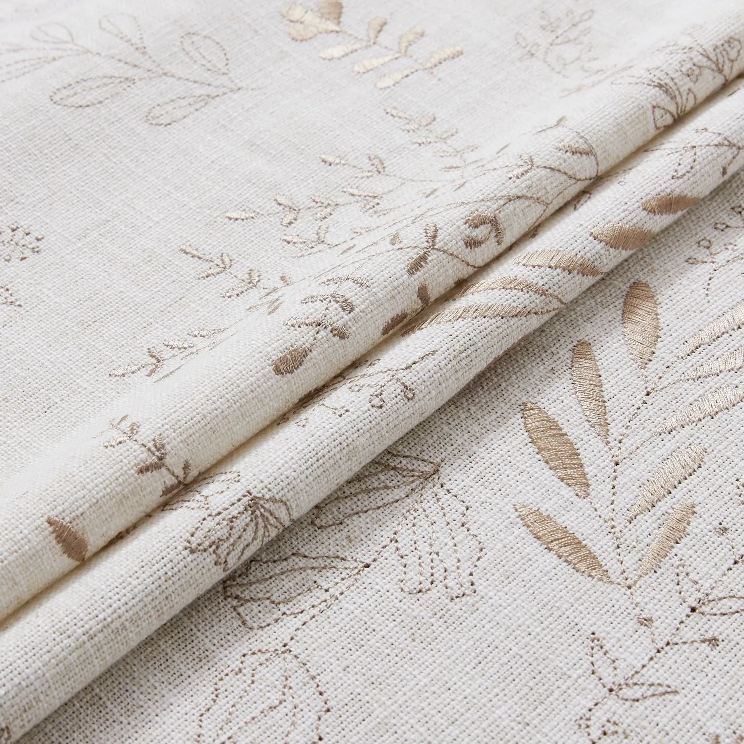 Peggy Subtle Leaf Linen Embroidered Curtains
