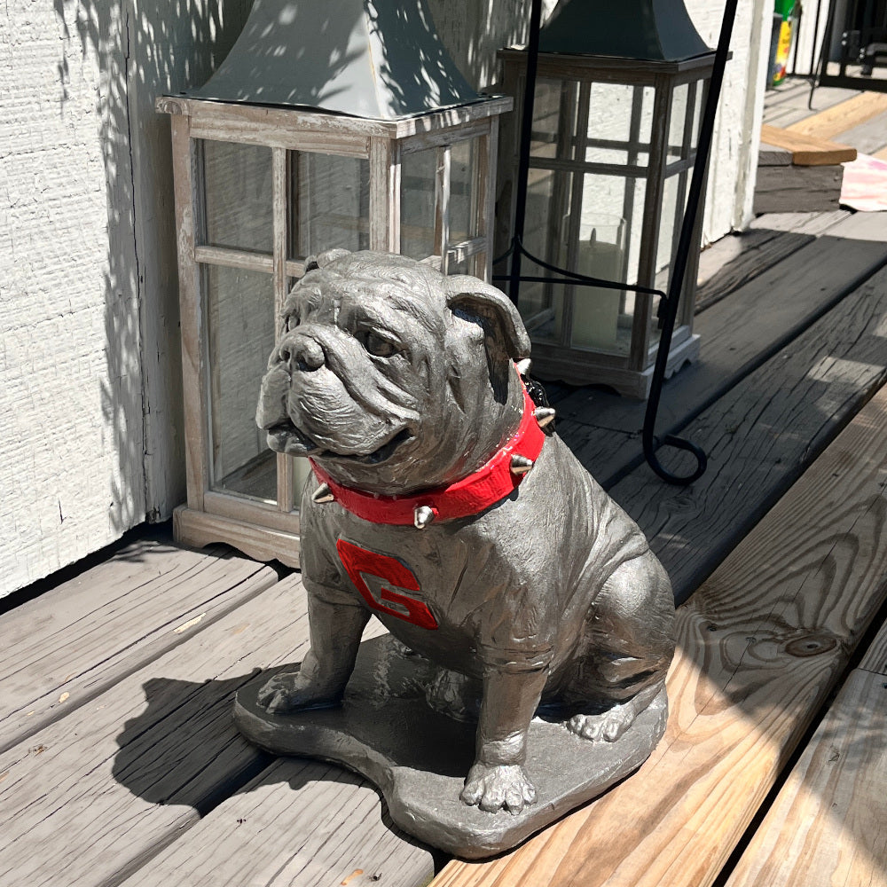 Pewter metal coating, Georgia Bulldogs Mascot Cement Sculpture for Garden, Yard, Home Decor and Porch.
