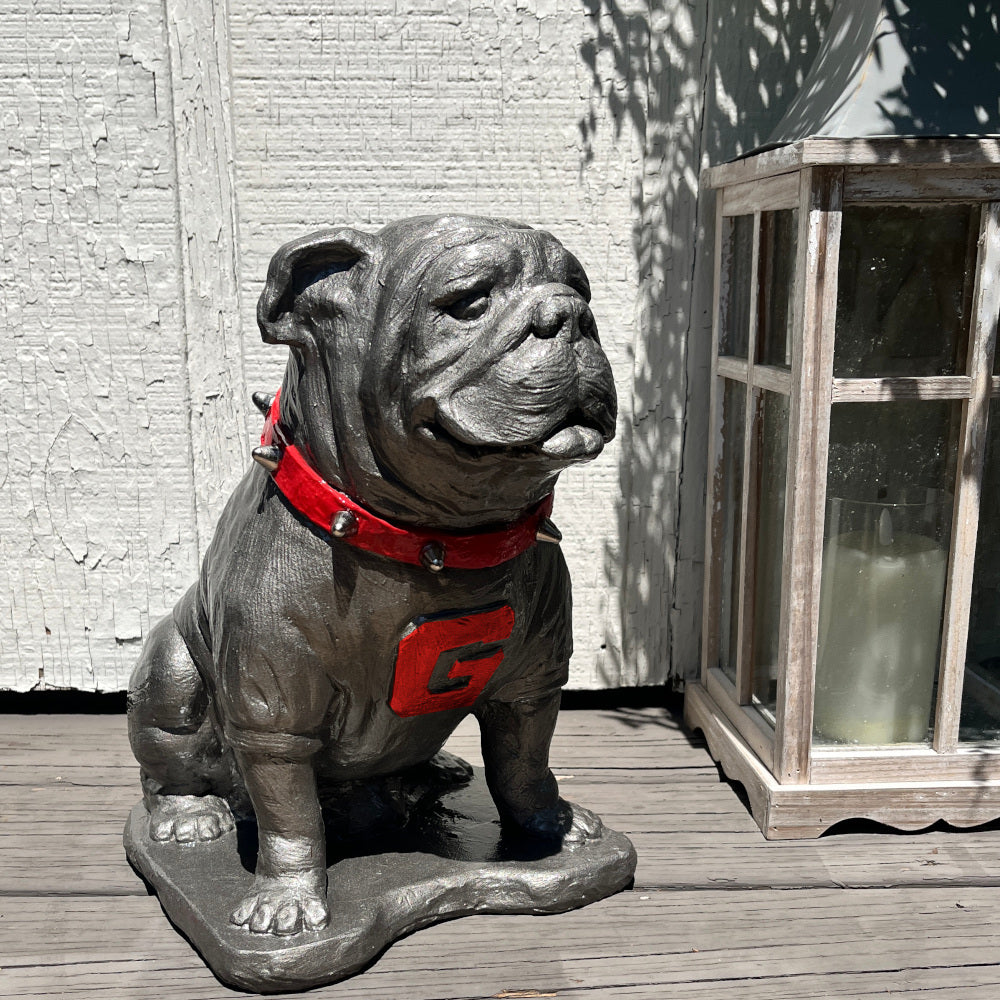 Pewter metal coating, Georgia Bulldogs Mascot Cement Sculpture for Garden, Yard, Home Decor and Porch.