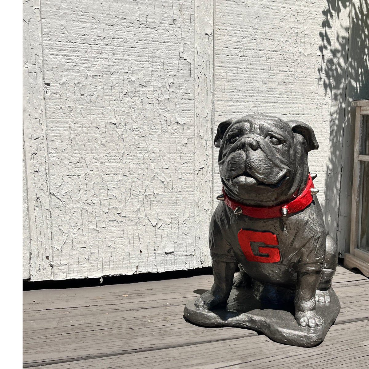Pewter metal coating, Georgia Bulldogs Mascot Cement Sculpture for Garden, Yard, Home Decor and Porch.