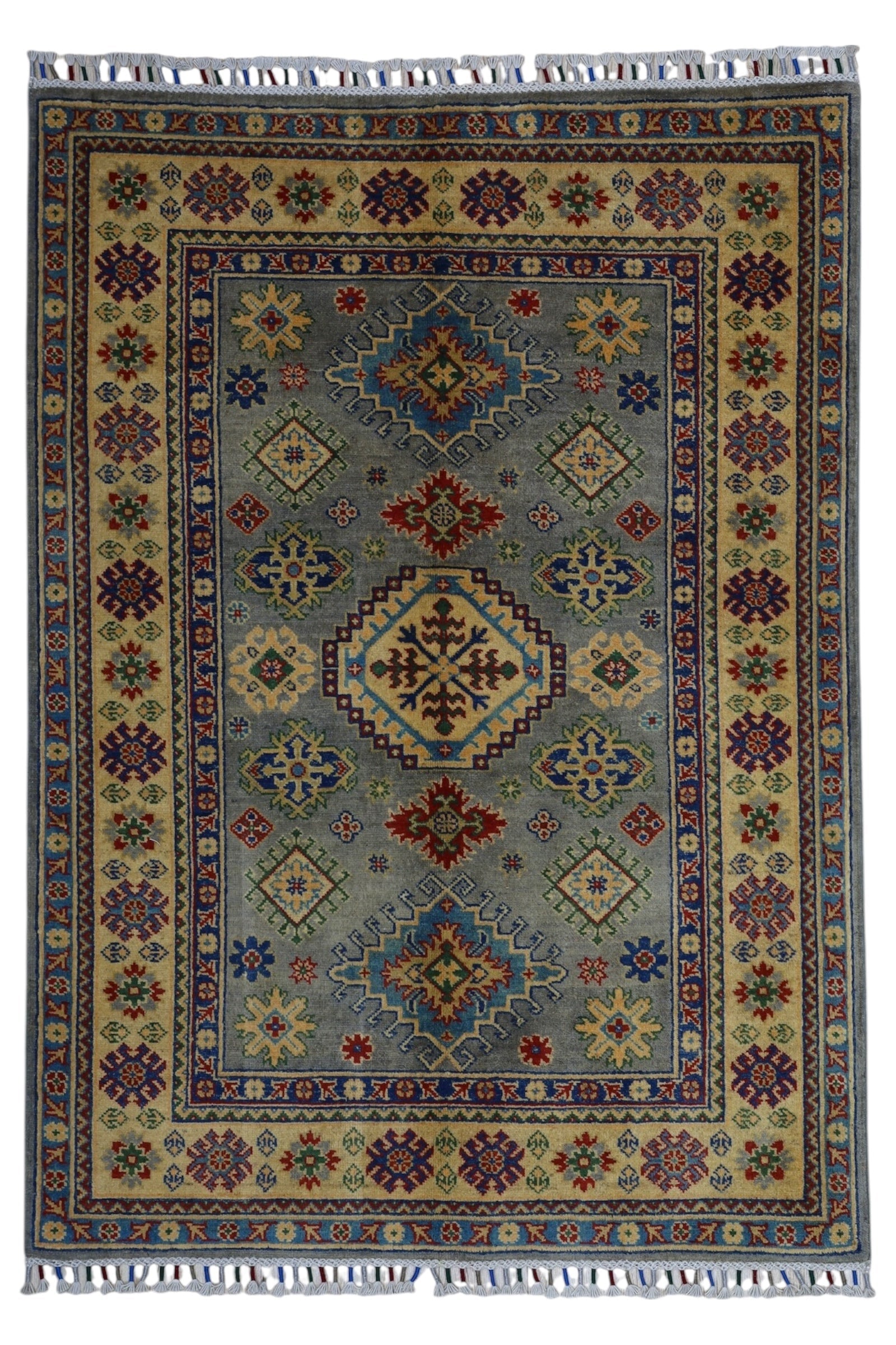 Hand-Knotted Afghani Kazak Wool Rug – 3’11″  x  5’6″