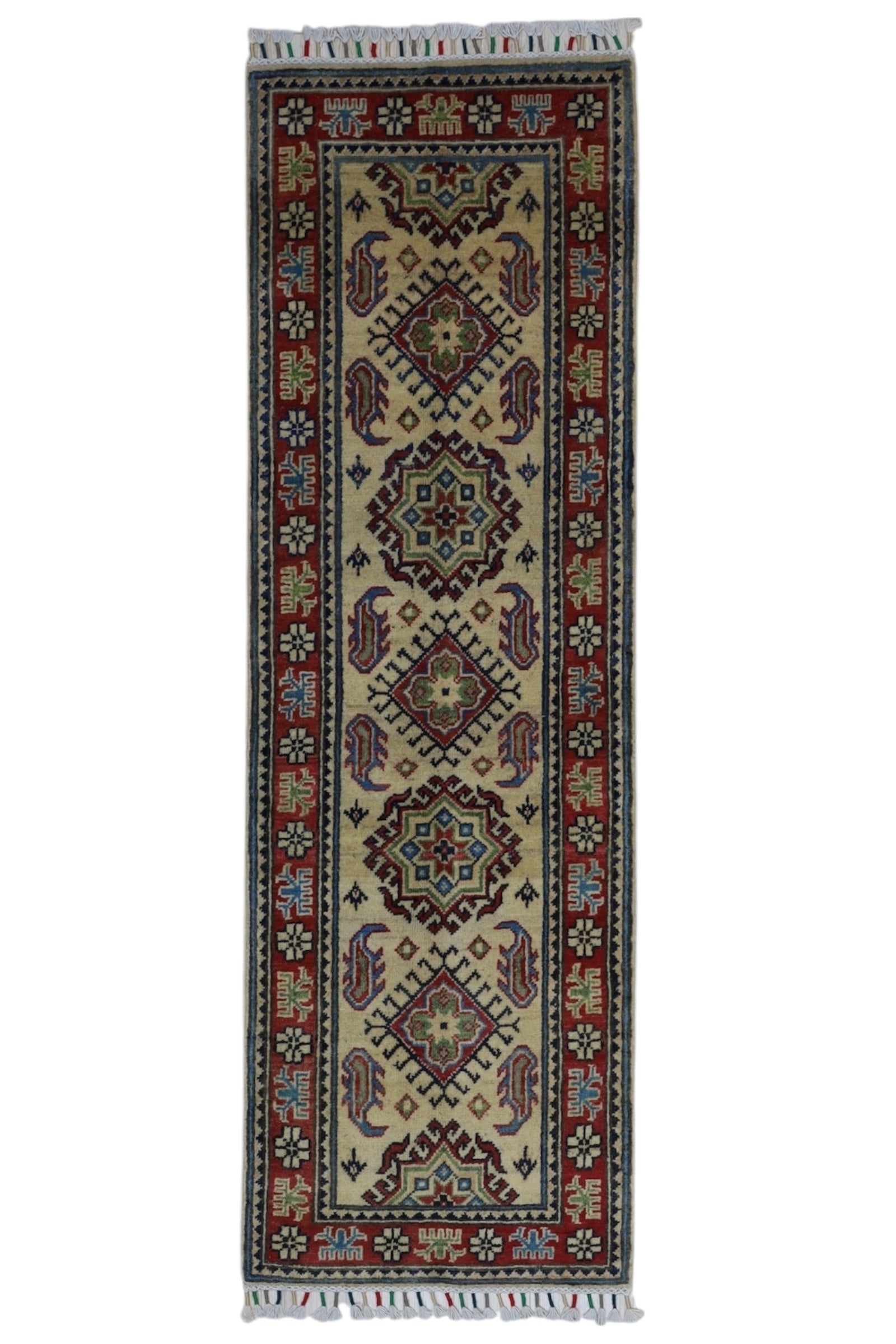 Hand-Knotted Afghani Kazak Wool Rug – 2’0″  x  6’2″
