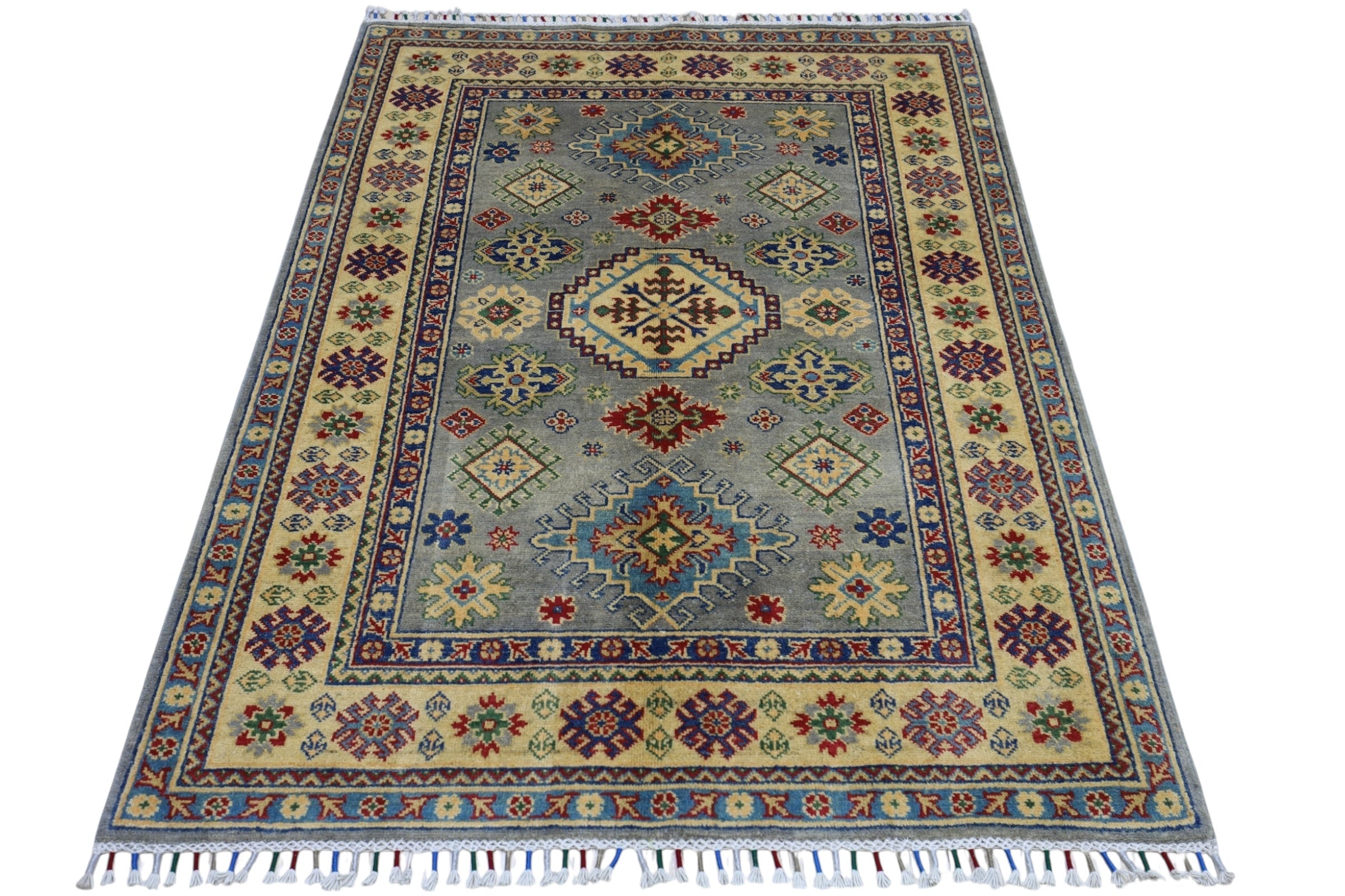 Hand-Knotted Afghani Kazak Wool Rug – 3’11″  x  5’6″