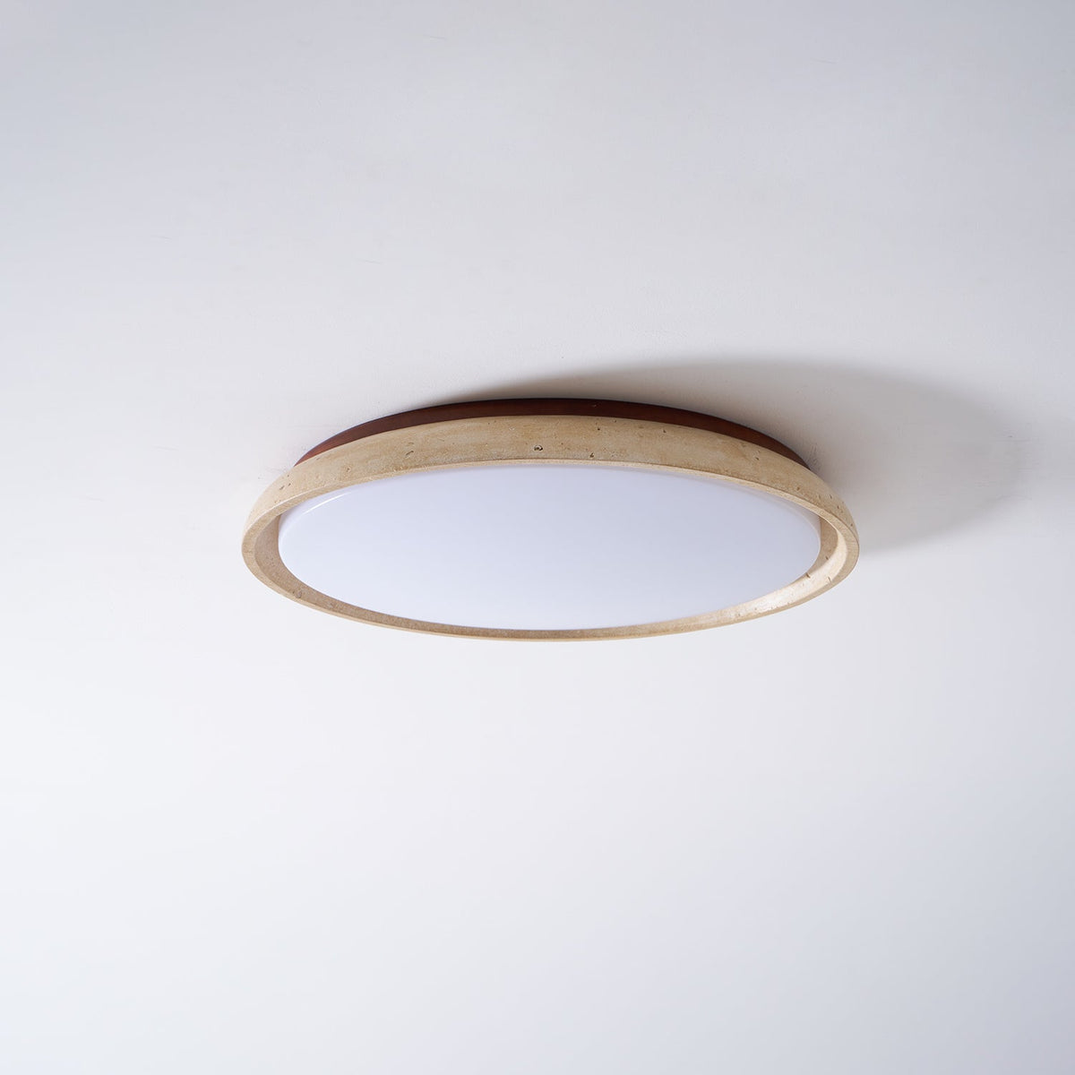 Natural Travertine Stone Ceiling Light with Warm Diffused Glow | Flush Mount