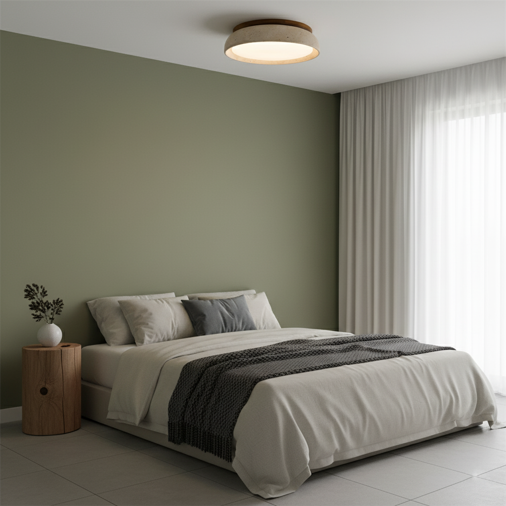 Natural Travertine Stone Ceiling Light with Warm Diffused Glow | Flush Mount