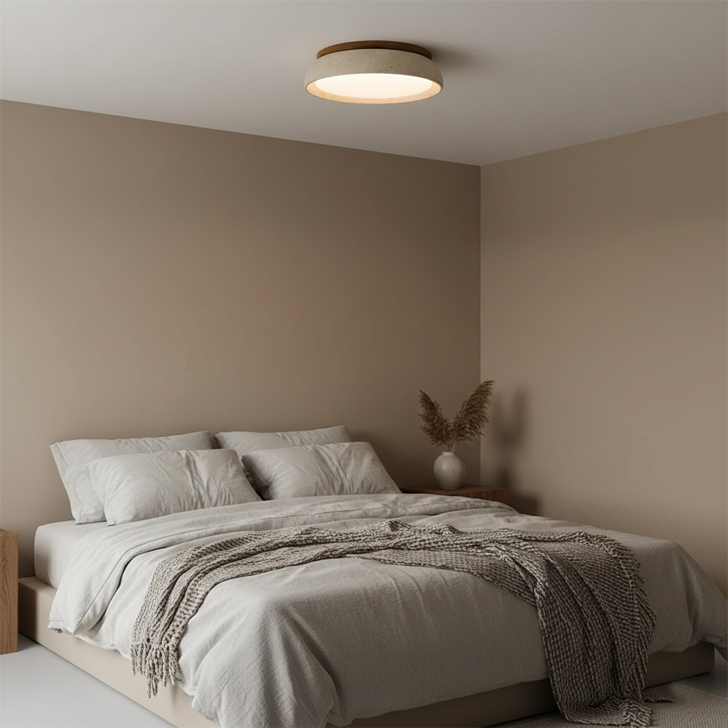 Natural Travertine Stone Ceiling Light with Warm Diffused Glow | Flush Mount