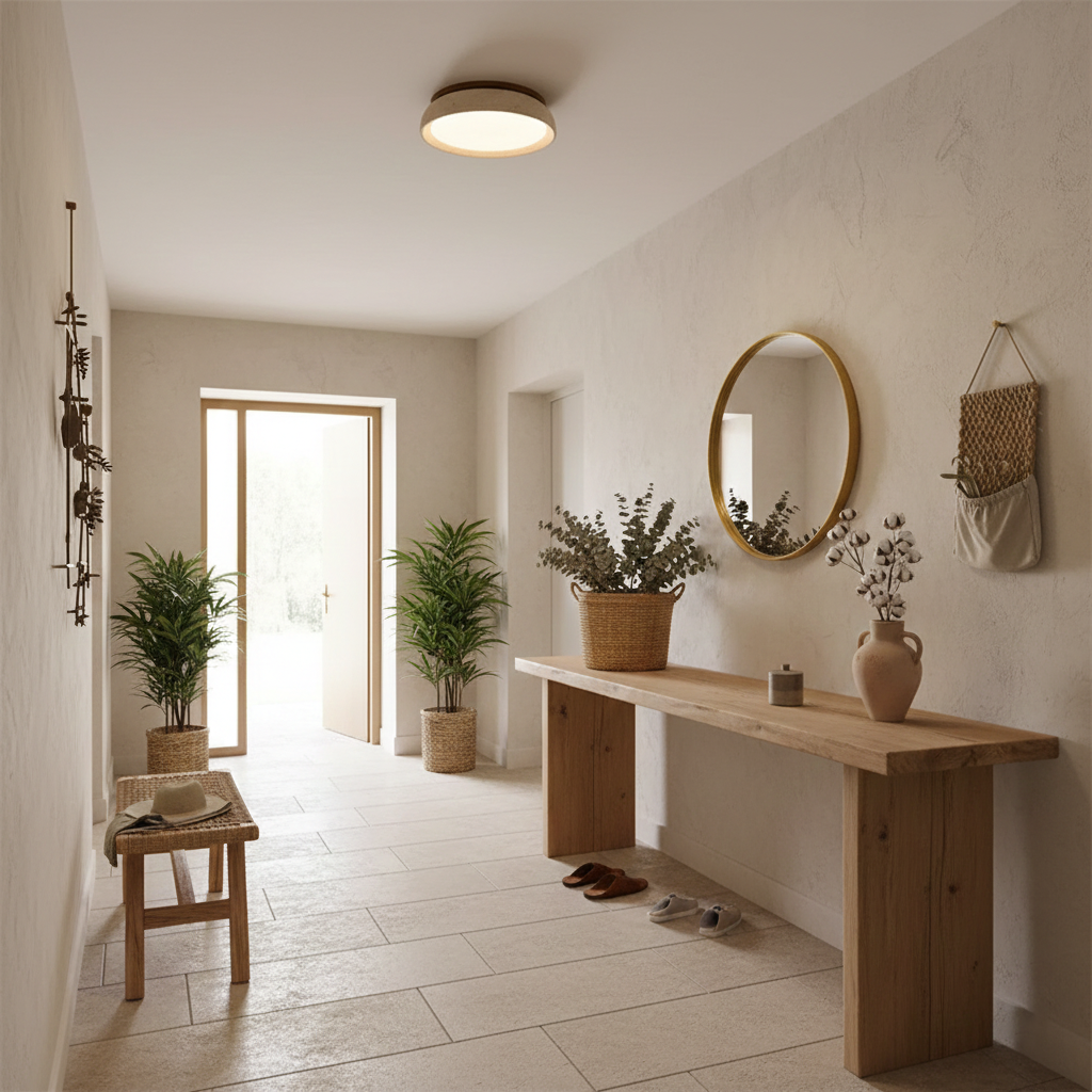Natural Travertine Stone Ceiling Light with Warm Diffused Glow | Flush Mount