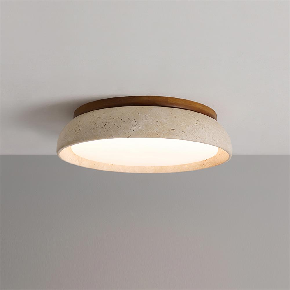 Natural Travertine Stone Ceiling Light with Warm Diffused Glow | Flush Mount