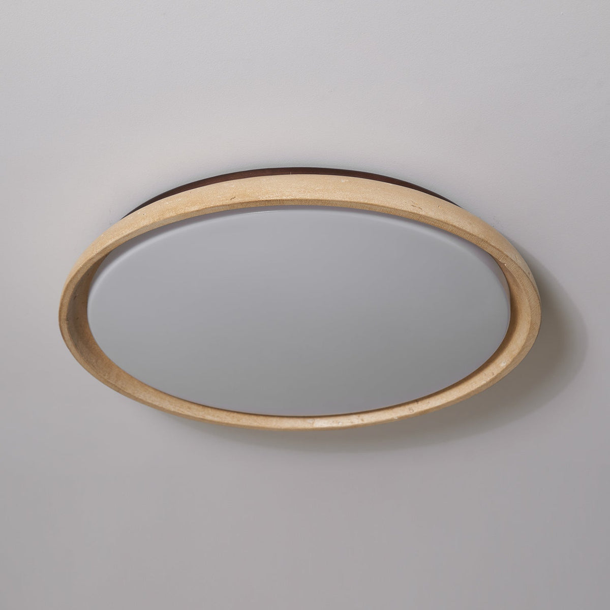 Natural Travertine Stone Ceiling Light with Warm Diffused Glow | Flush Mount