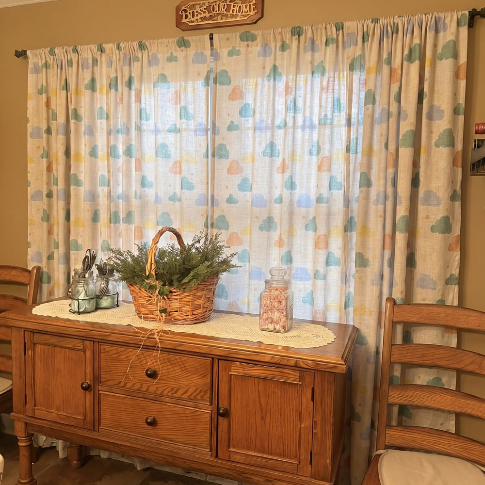 Poppy Colorful Printed Clouds Linen Curtains