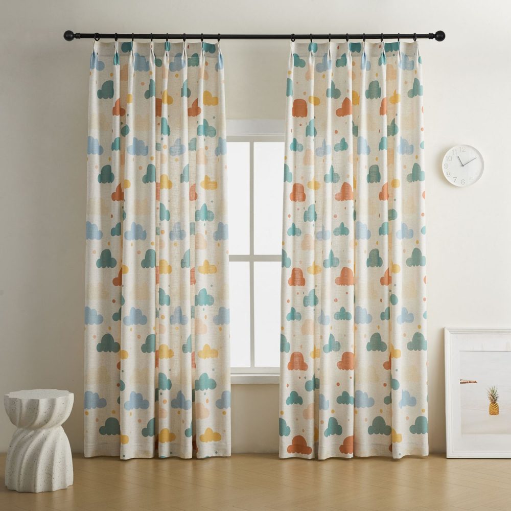 Poppy Colorful Printed Clouds Linen Curtains