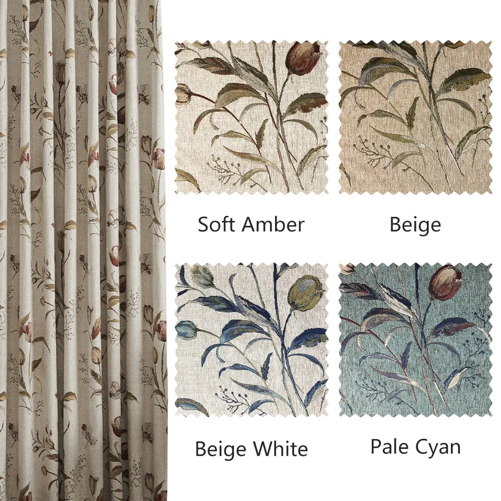 Priya Modern Vintage Floral Cotton Curtains