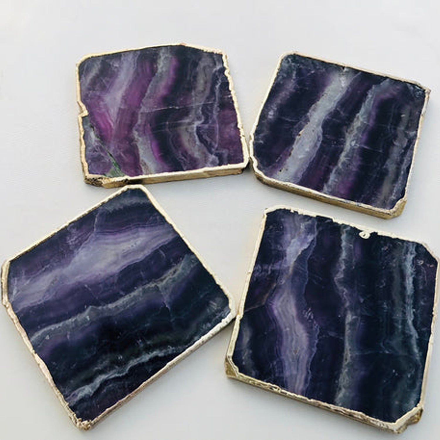 Purple fluorite/Gemstone/Semi-precious stone/Agate - Set of 4 Large Coasters/Personalised Momentos-3