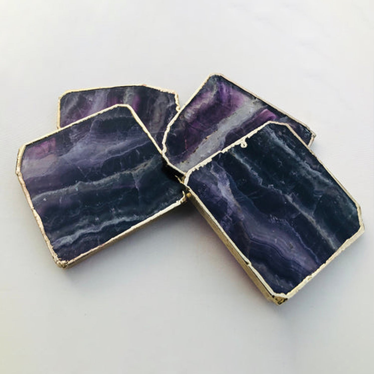 Purple fluorite/Gemstone/Semi-precious stone/Agate - Set of 4 Large Coasters/Personalised Momentos-4