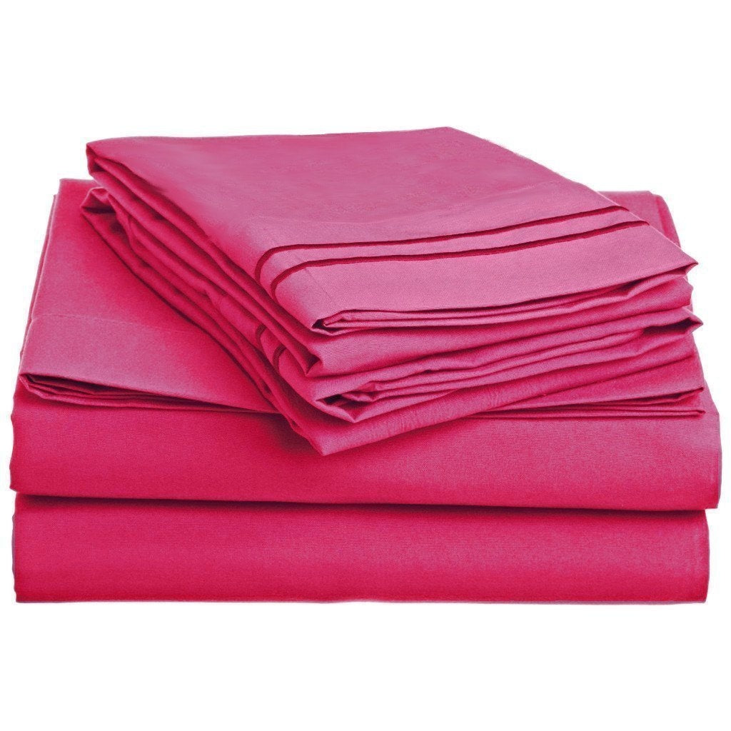 Queen size 4-Piece Sheet Set in Pink Polyester Microfiber-0