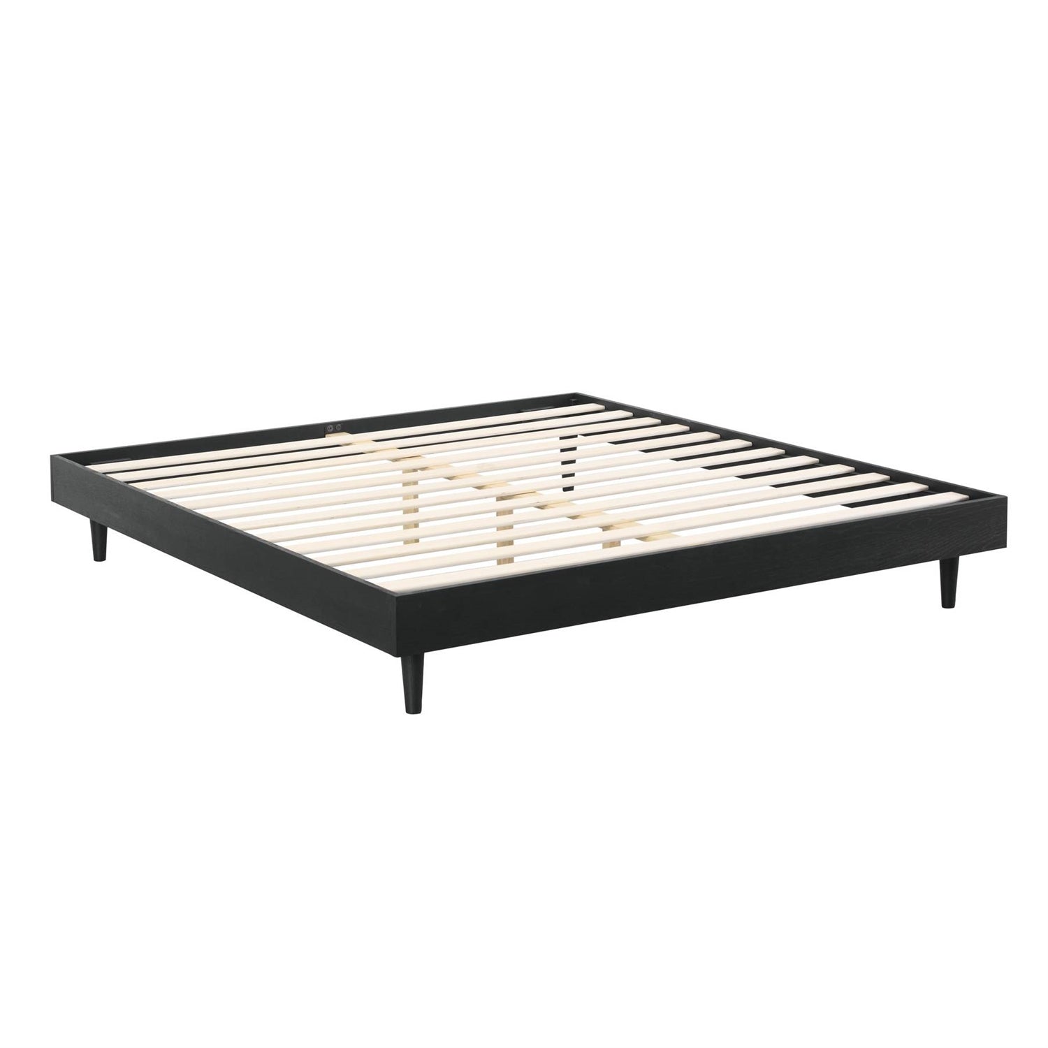 Queen size Mid-Century Modern Platform Bed Frame in Black Wood Finish-0