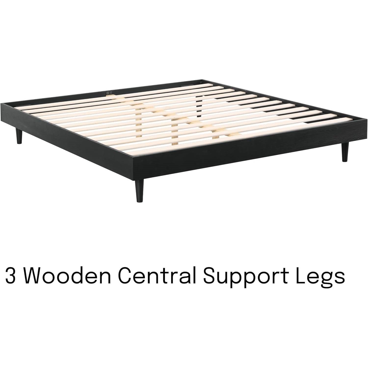 Queen size Mid-Century Modern Platform Bed Frame in Black Wood Finish-2