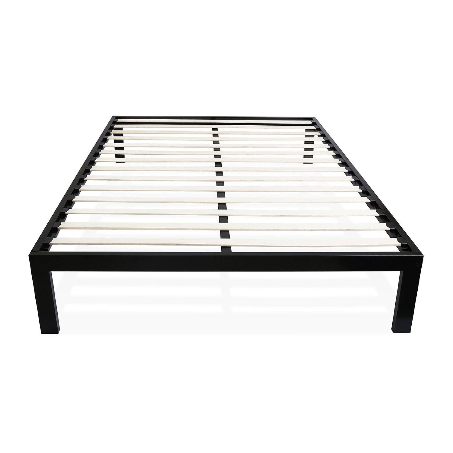 Queen size Modern Black Metal Platform Bed Frame with Wood Slats-1