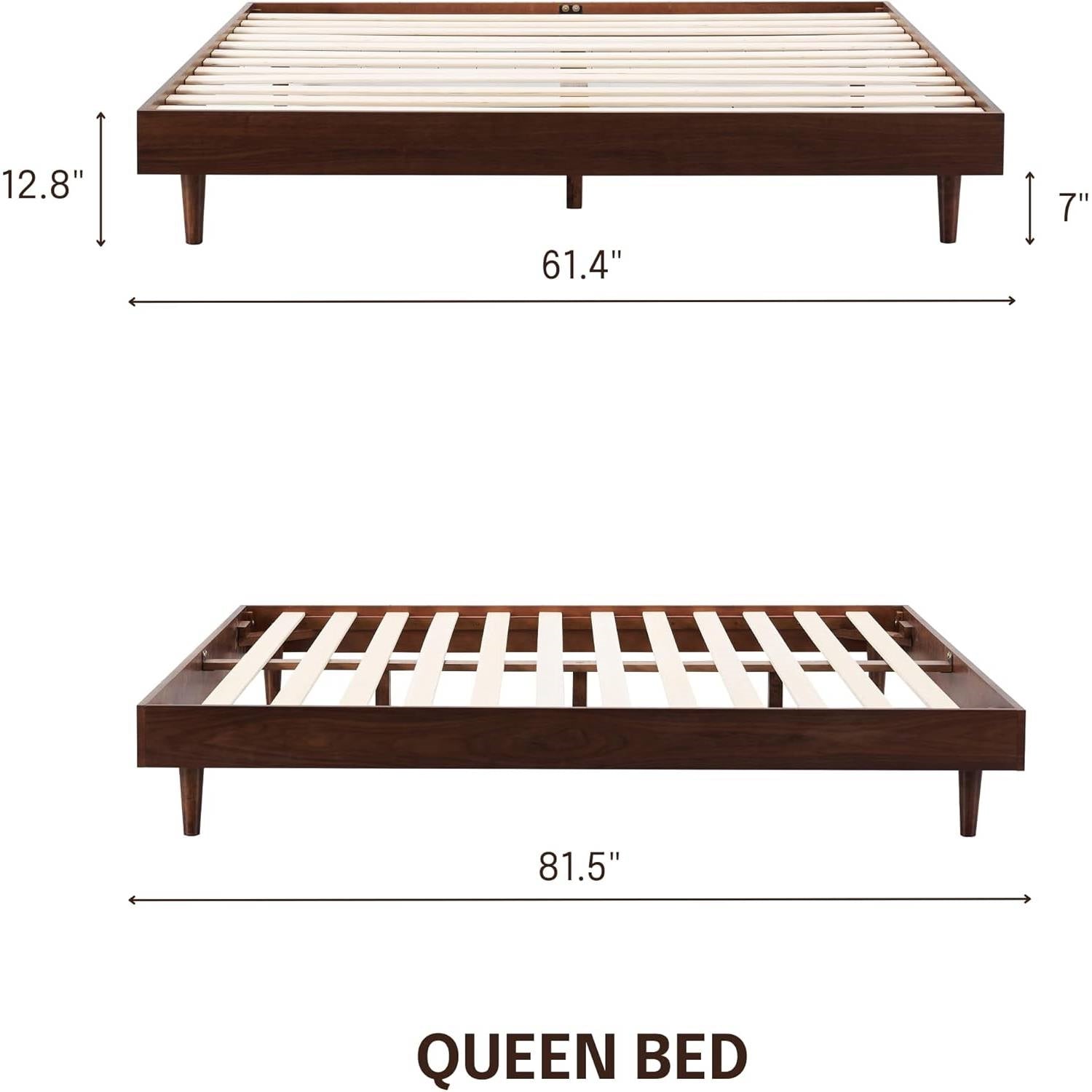 Queen size Mid-Century Modern Platform Bed Frame in Dark Brown Wood Finish-4