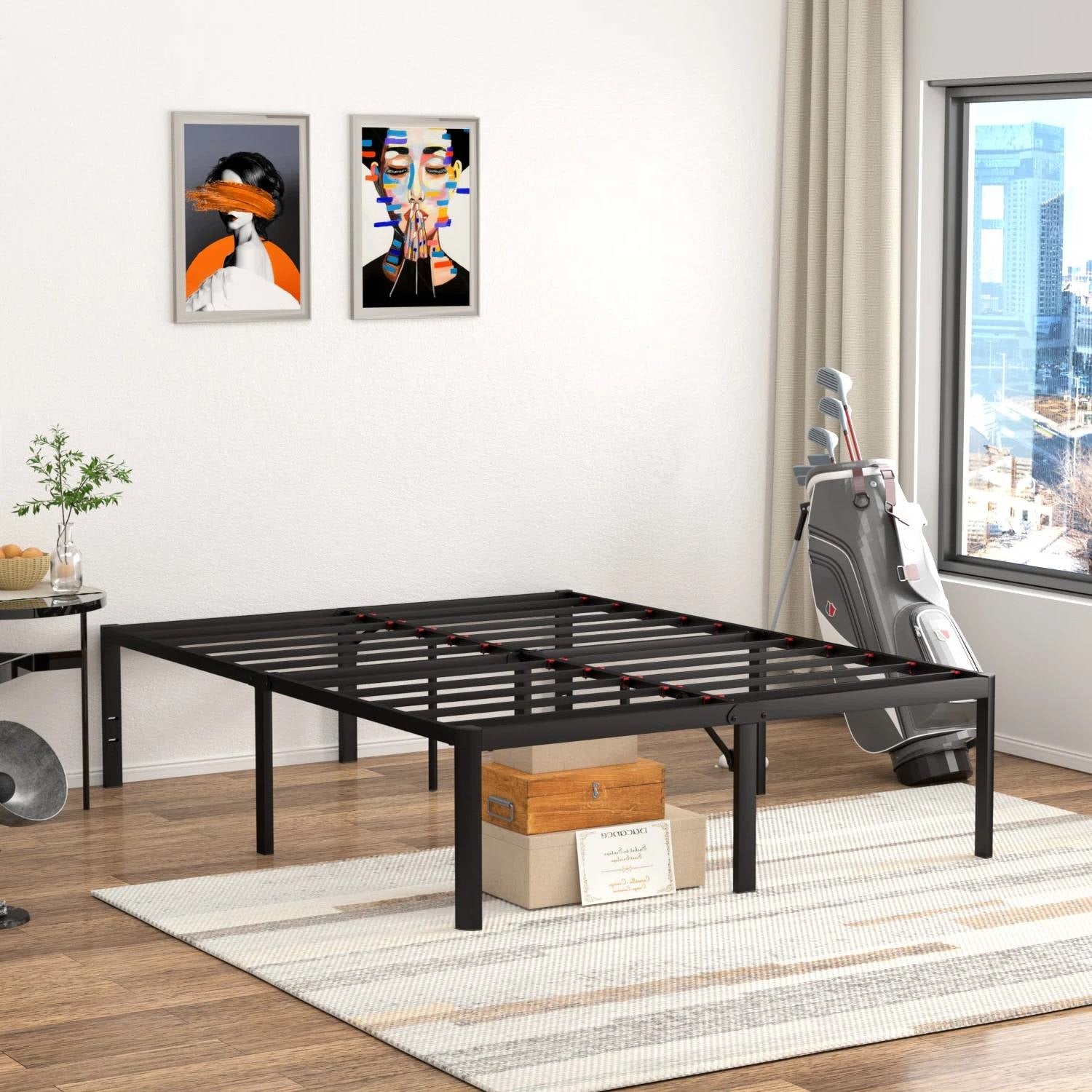 Queen 18-inch Rounded Edge Corners Metal Bed Frame with Under-bed Storage Space-1