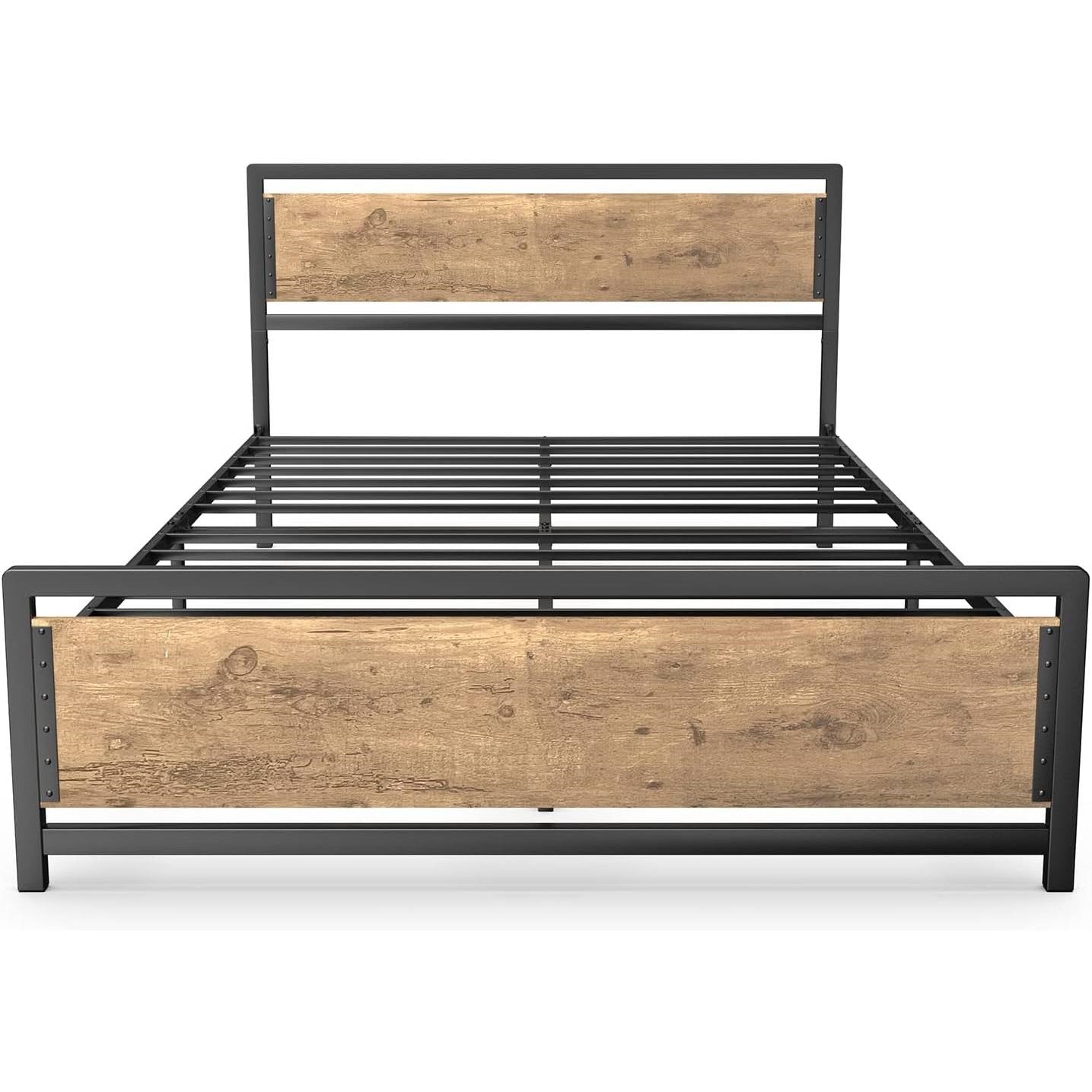 Queen Modern Metal Wood Industrial Platform Bed Frame with Headboard Footboard-3