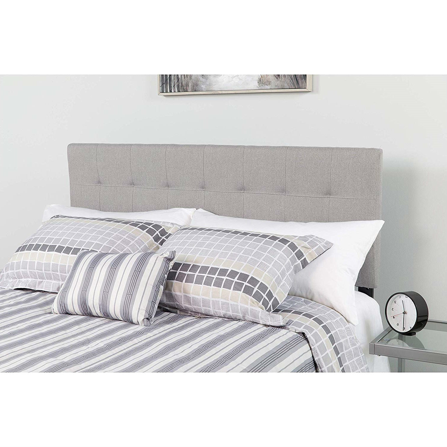 Queen size Modern Light Grey Fabric Upholstered Panel Headboard-2