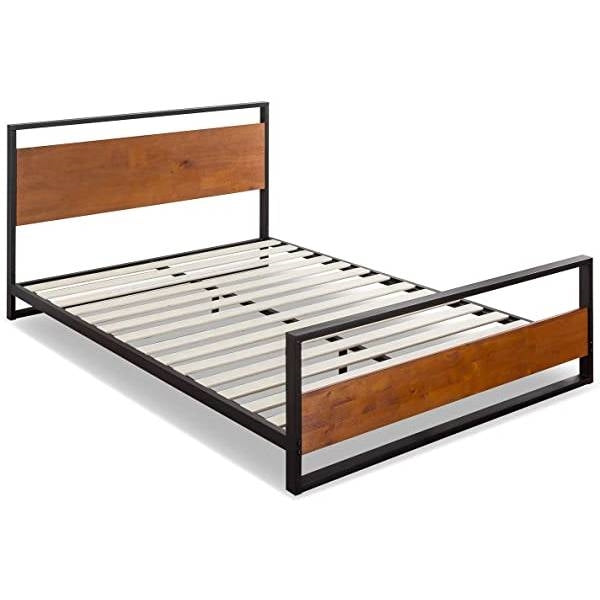 Queen size Modern Metal Wood Platform Bed Frame with Headboard and Footboard-0