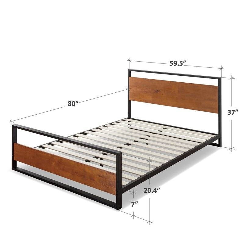 Queen size Modern Metal Wood Platform Bed Frame with Headboard and Footboard-4