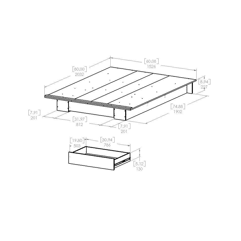 Queen size White Modern Platform Bed Frame with Bottom Storage Drawer-2