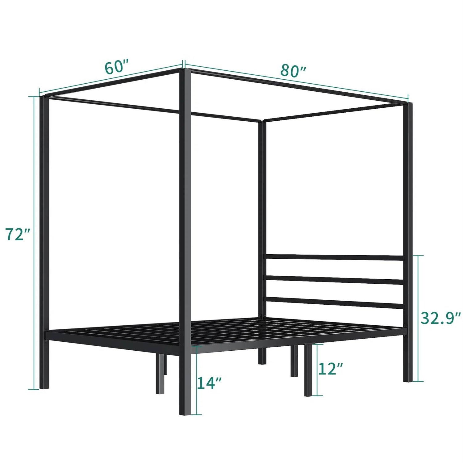 Queen size Modern Four Poster Metal Canopy Bed in Black Finish-4