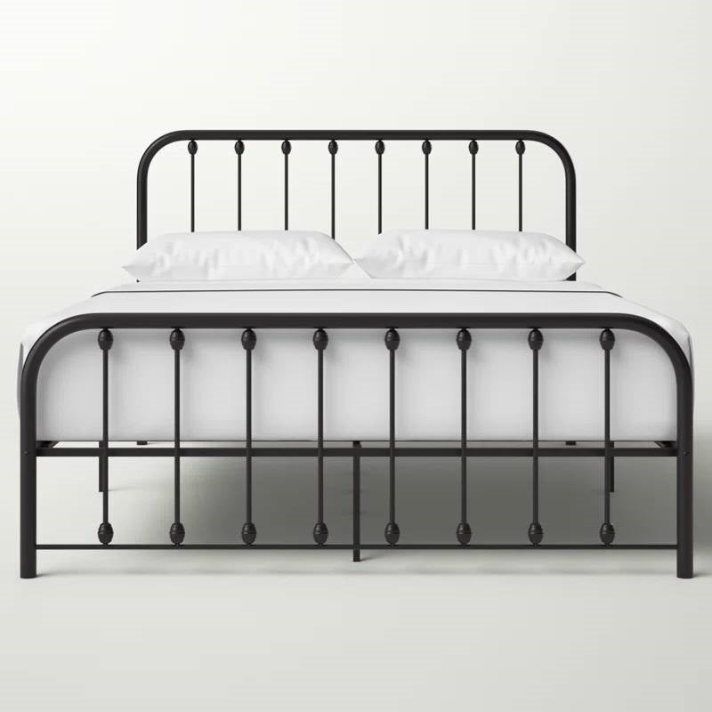 Queen Classic Black Metal Bed Frame with Rounded Corners Headboard and Footboard-0