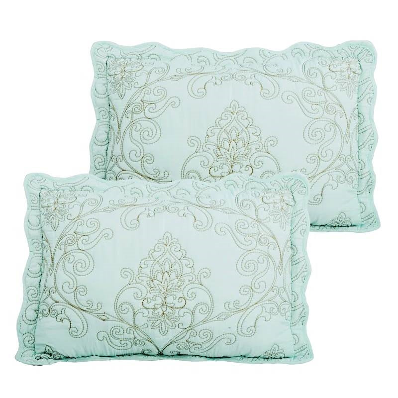 Queen size Light Blue Damask Embroidered 4 Piece Oversized Bedspread Set-2